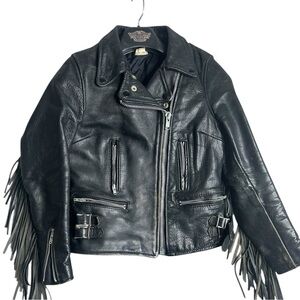Vintage Black Leather Fringe Motorcycle Biker Jacket Made‎ in Great Britain